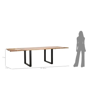 Stół jadalny EDGE ALL. 180x90x77 cm - długość całkowita 280 (drewno mango)